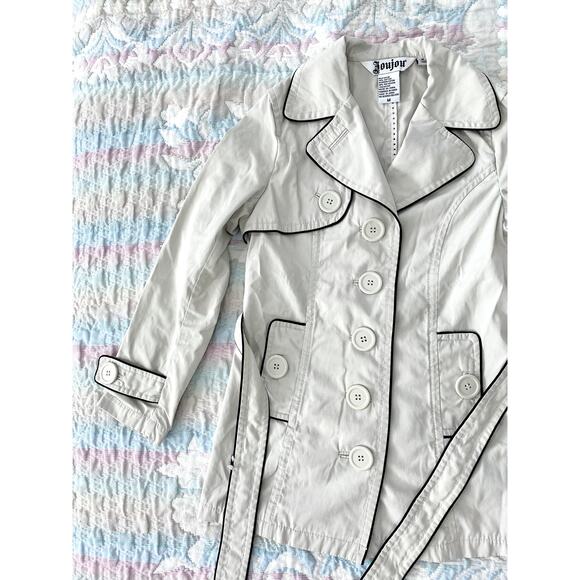 Light Gray Belted Rain Coat Jacket (Cotton Blend) by Joujou - Picture 4 of 7